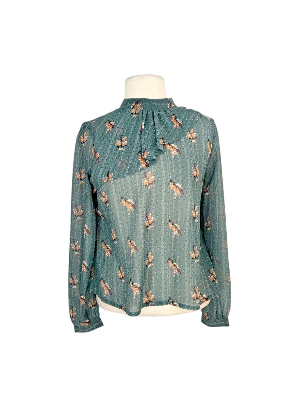 Geisha Designs Sage Green Feather Print Blouse